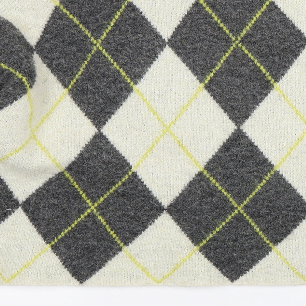 H&M Womens Grey Argyle/Diamond  Pullover Jumper Size S