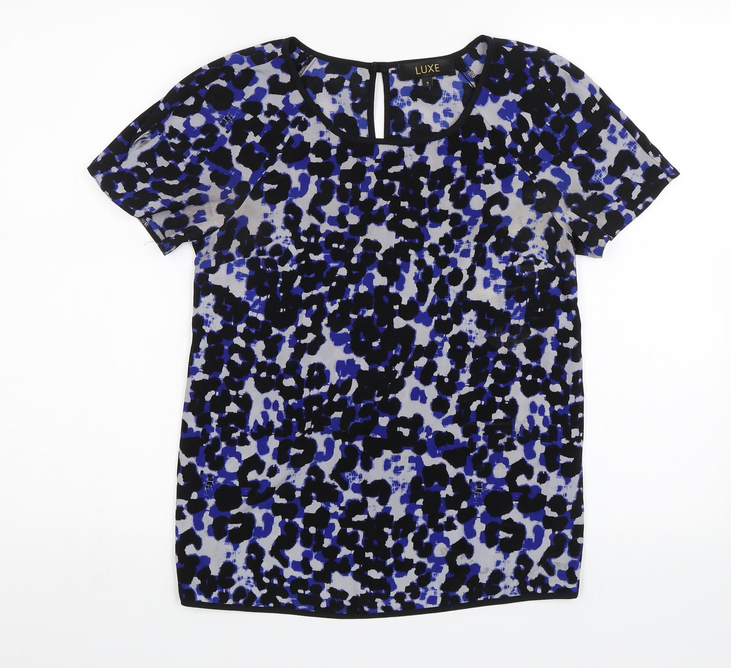 Luxe Womens Blue Animal Print  Basic Blouse Size 8