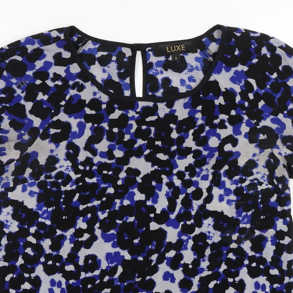 Luxe Womens Blue Animal Print  Basic Blouse Size 8