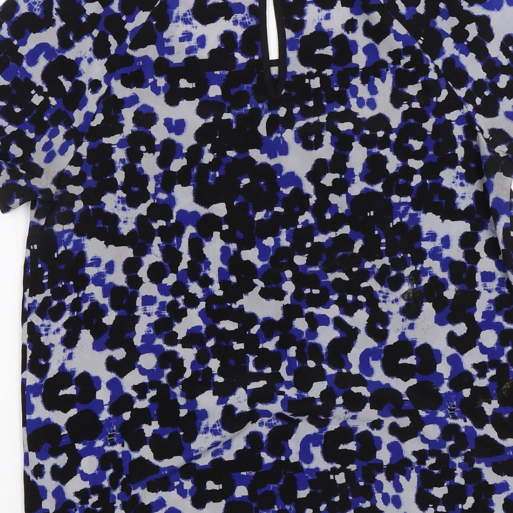 Luxe Womens Blue Animal Print  Basic Blouse Size 8