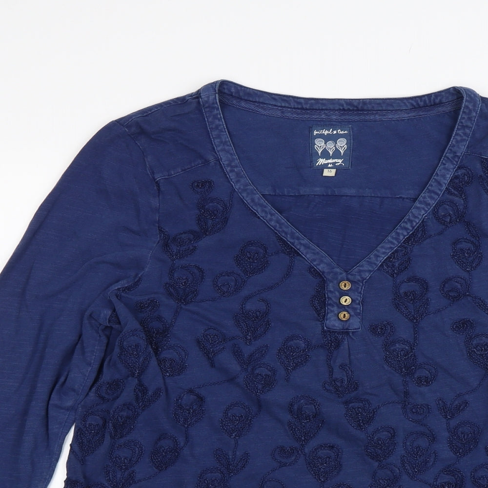 Mantaray Womens Blue Floral  Tunic Blouse Size 16