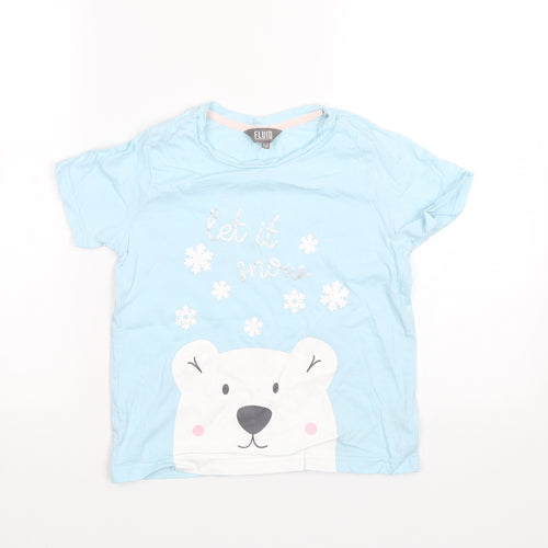 Fluid Girls Blue   Basic T-Shirt Size 9-10 Years  - Let it snow