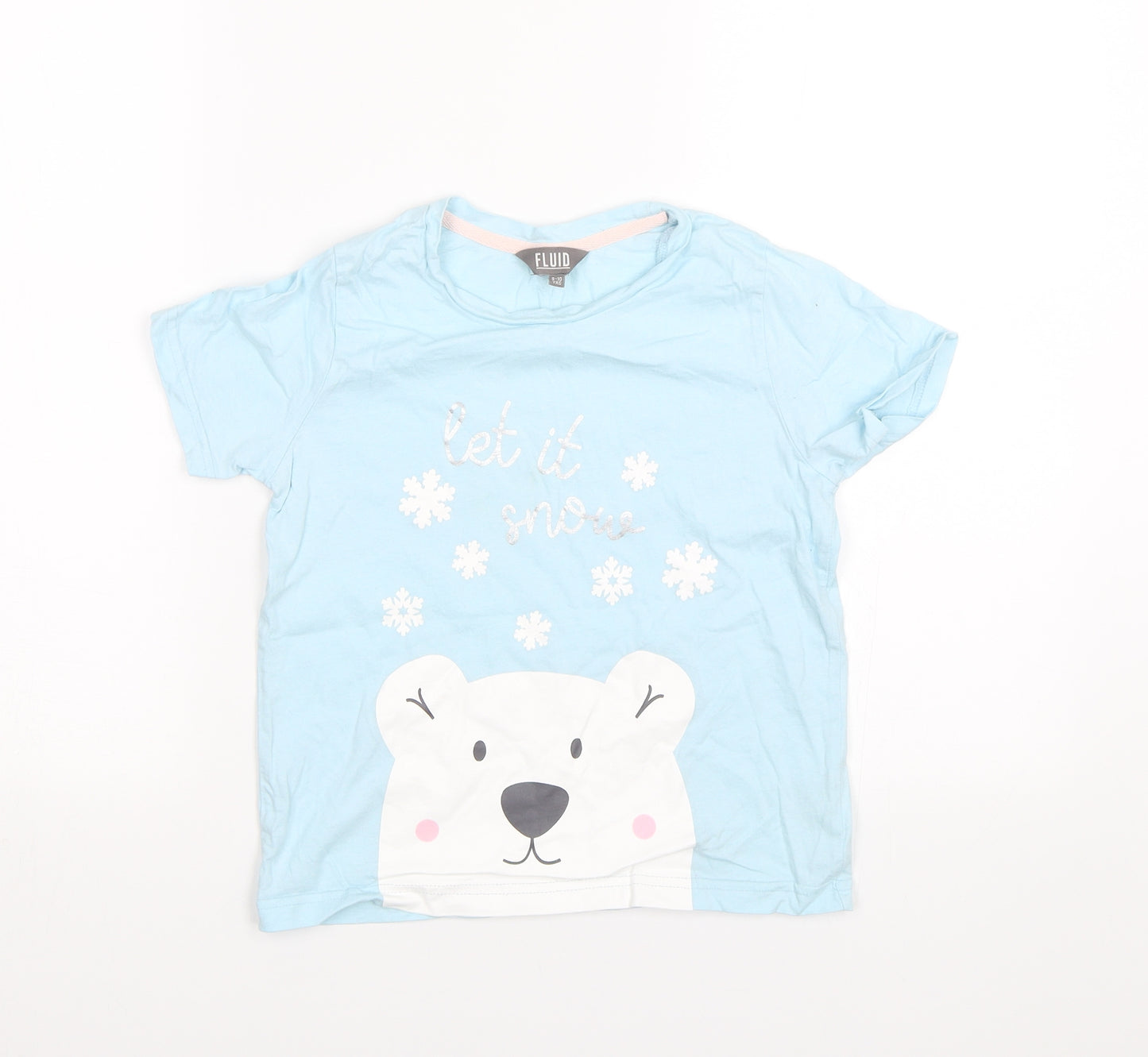 Fluid Girls Blue   Basic T-Shirt Size 9-10 Years  - Let it snow
