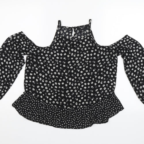New Look Girls Black Floral  Basic Blouse Size 14 Years
