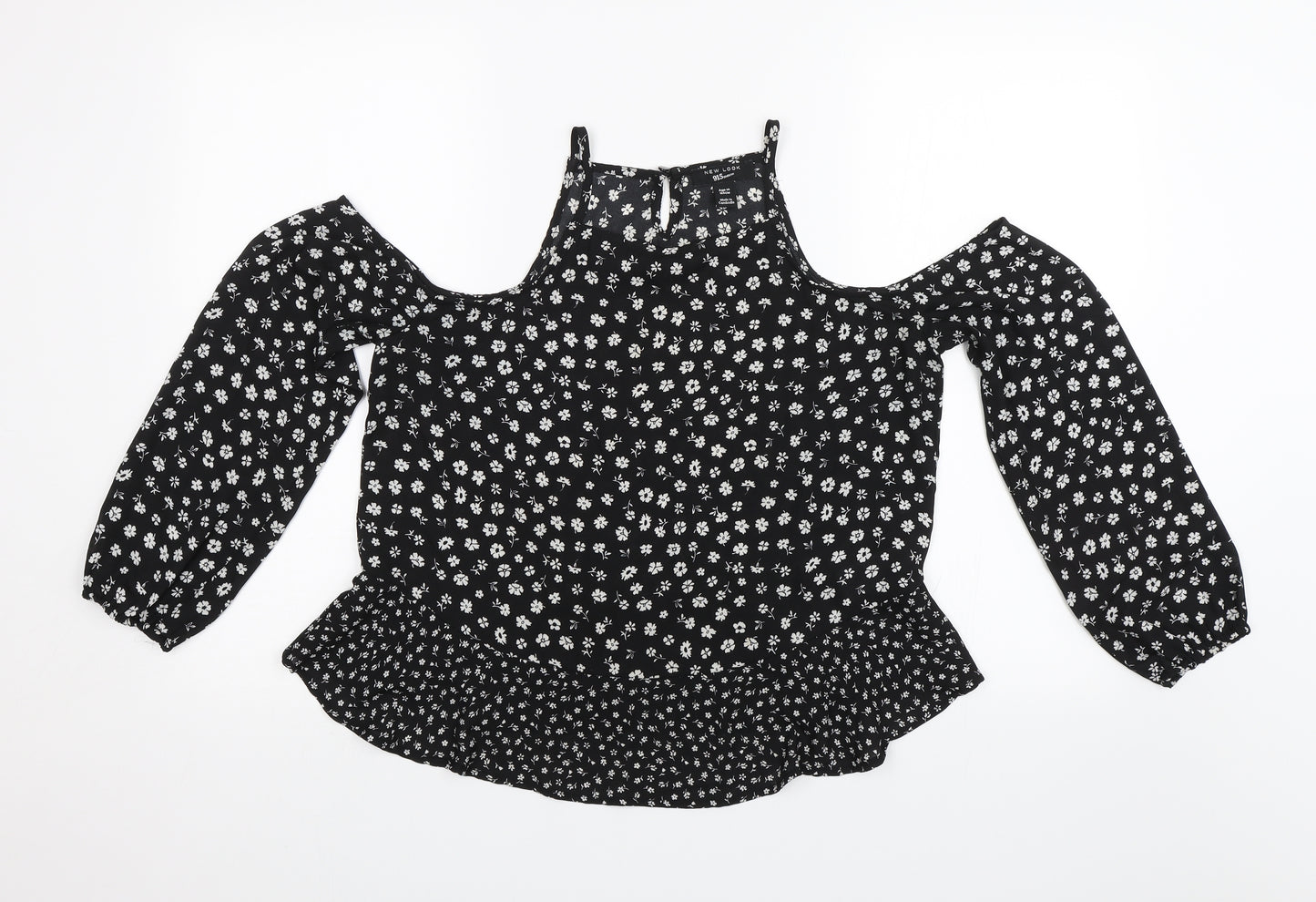 New Look Girls Black Floral  Basic Blouse Size 14 Years