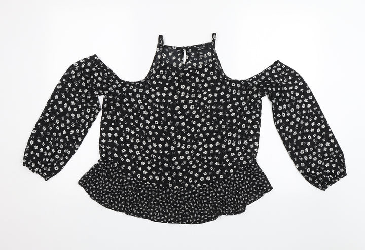 New Look Girls Black Floral  Basic Blouse Size 14 Years