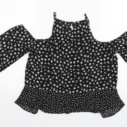 New Look Girls Black Floral  Basic Blouse Size 14 Years