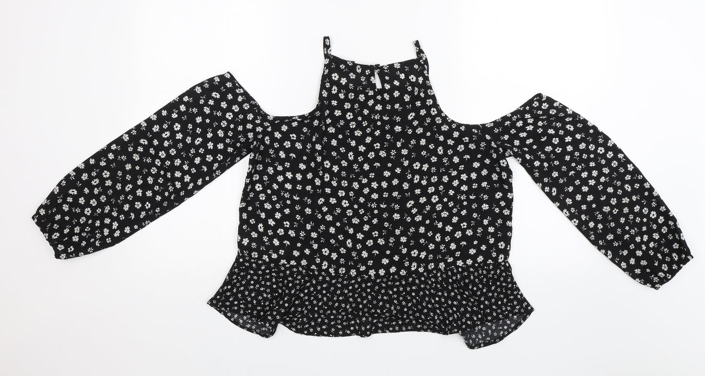 New Look Girls Black Floral  Basic Blouse Size 14 Years