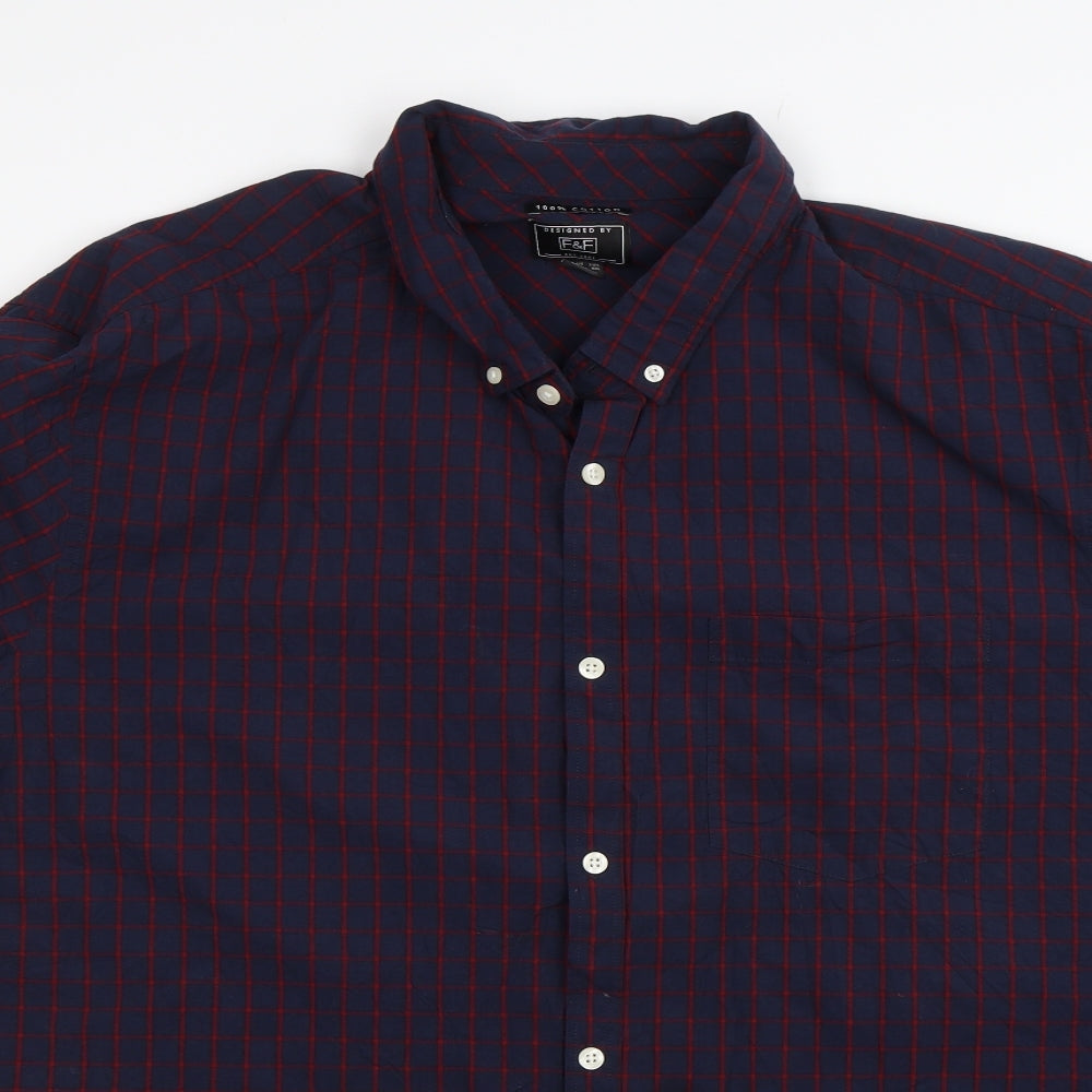 F&F Mens Blue Plaid   Button-Up Size 4XL