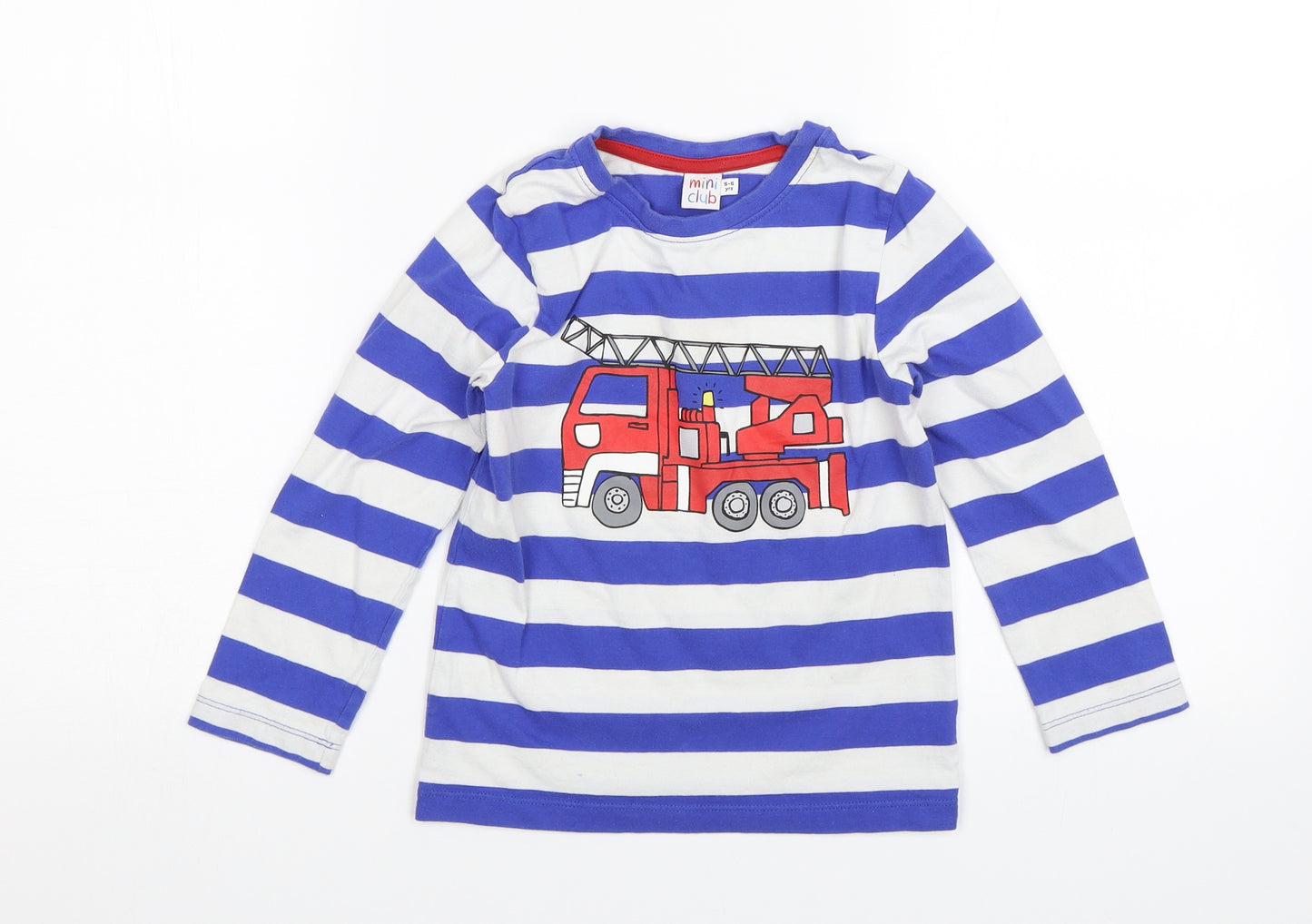 Mini Club Boys Blue Striped  Basic T-Shirt Size 5-6 Years