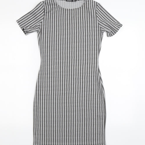 Boohoo Womens Black Plaid  Shift  Size 8