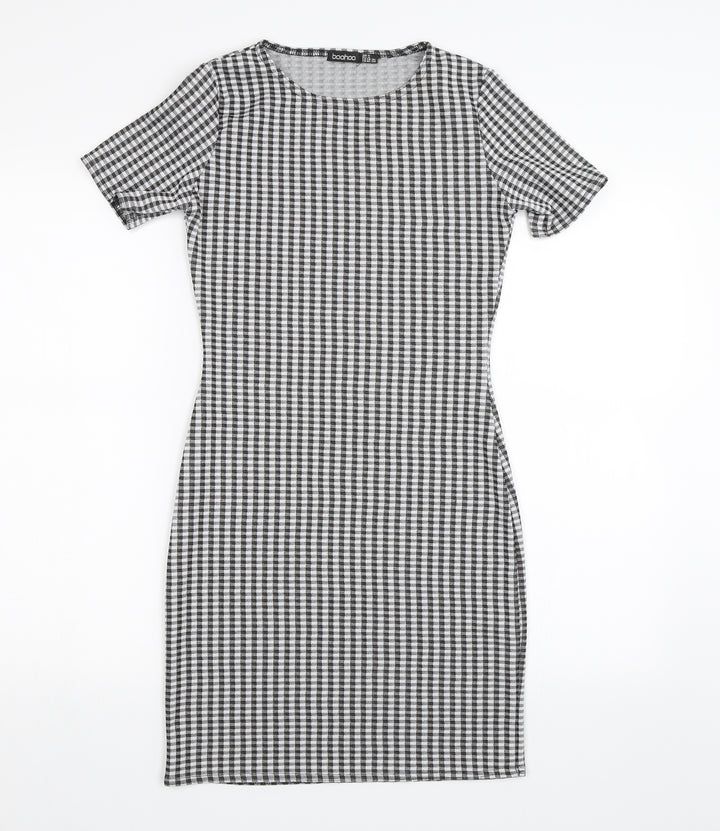 Boohoo Womens Black Plaid  Shift  Size 8