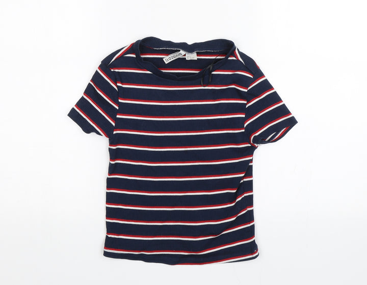 Divided Womens Blue Striped  Basic T-Shirt Size S