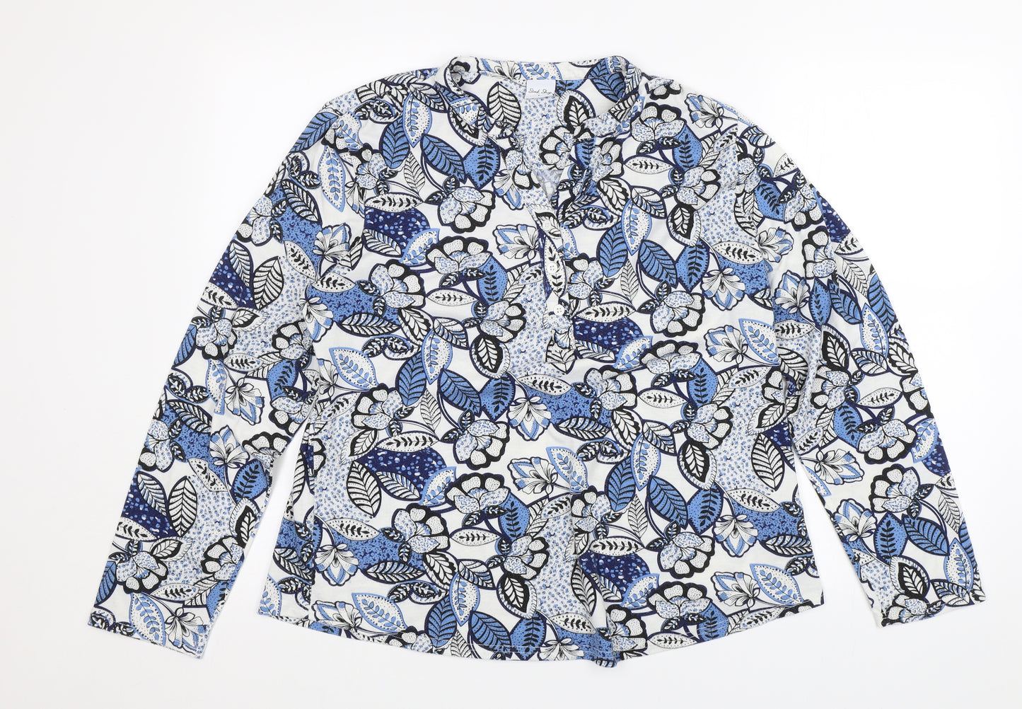 Stock Shop Womens Blue Floral  Basic Blouse Size L