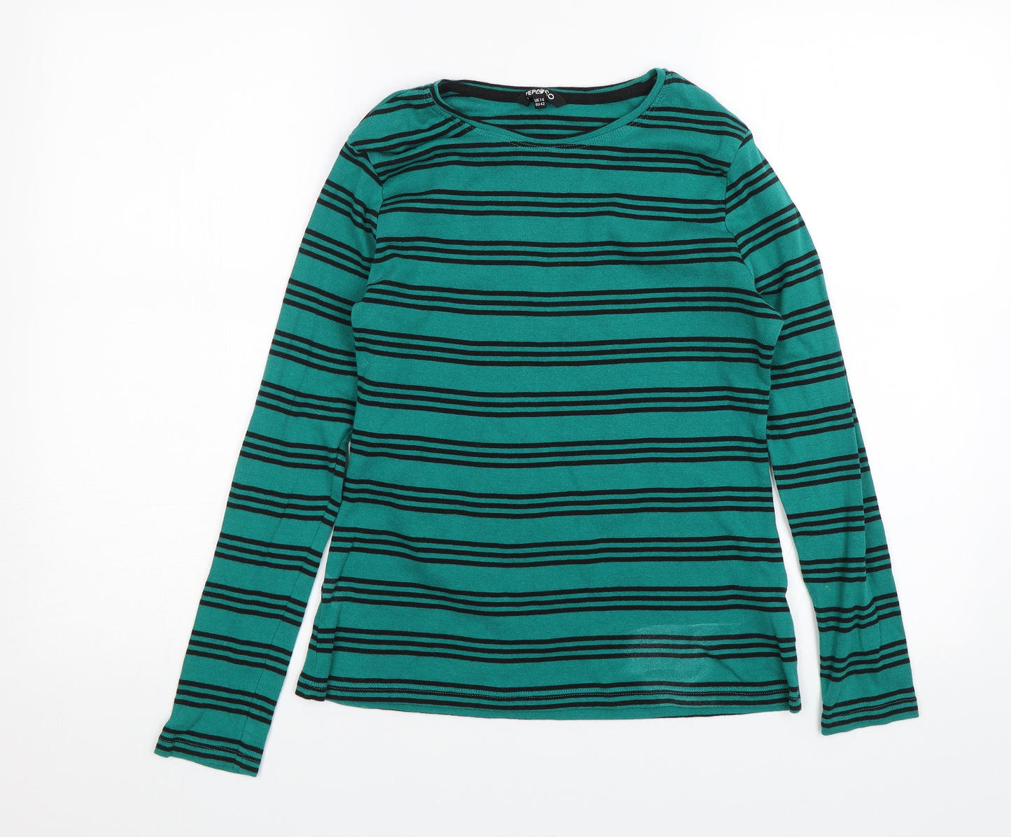 PEP&CO Womens Green Striped  Basic T-Shirt Size 14