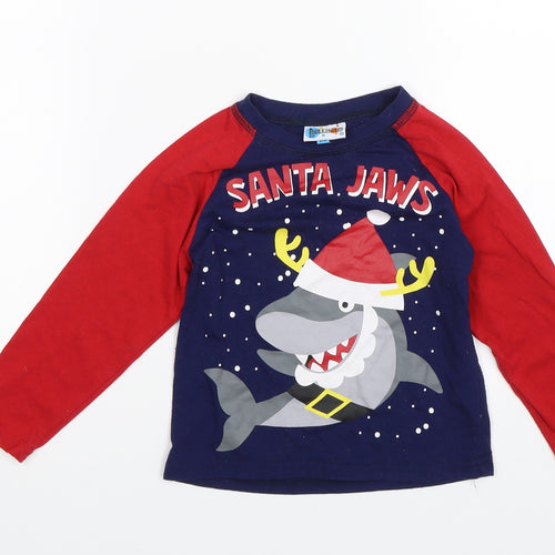 Hullabaloo Boys Black   Basic T-Shirt Size 3-4 Years  - Santa jaws
