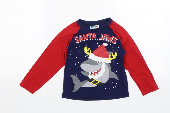 Hullabaloo Boys Black   Basic T-Shirt Size 3-4 Years  - Santa jaws