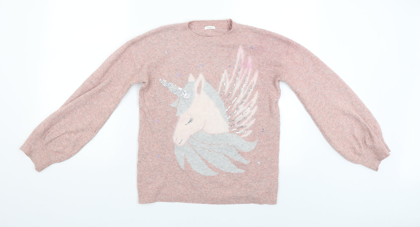 NEXT Girls Pink   Pullover Jumper Size 11 Years  - Unicorn