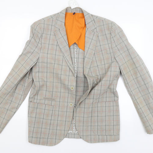 Luigi Spago Womens Beige Check  Jacket Blazer Size M