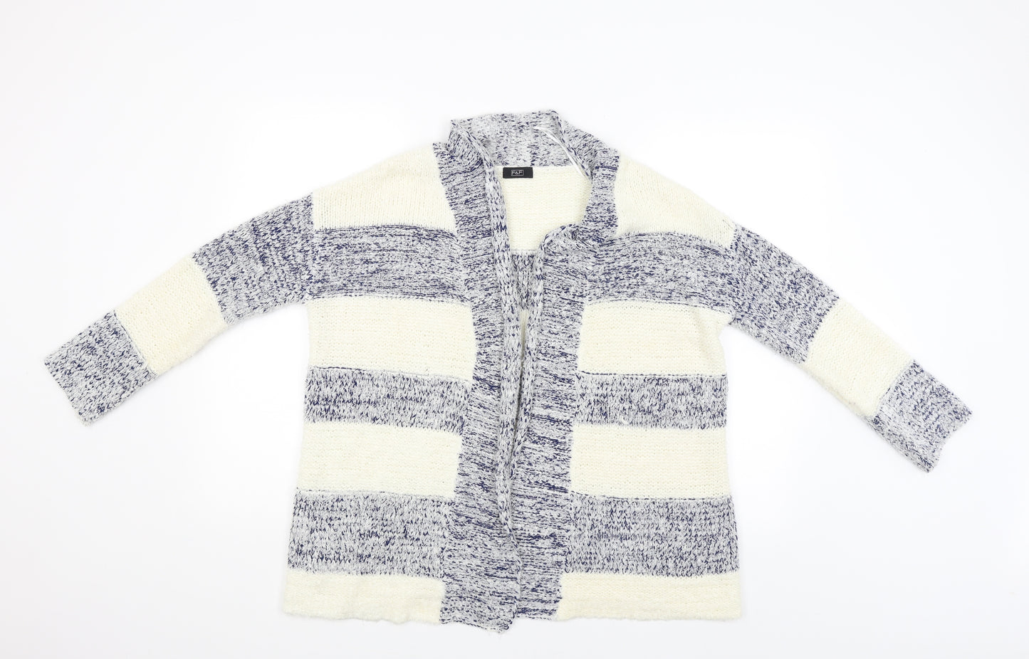 F&F Womens White Striped  Cardigan Jumper Size 6