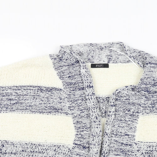 F&F Womens White Striped  Cardigan Jumper Size 6