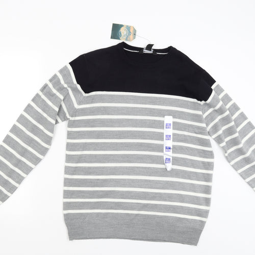 Cedar Wood State Mens Grey Striped  Pullover Jumper Size L