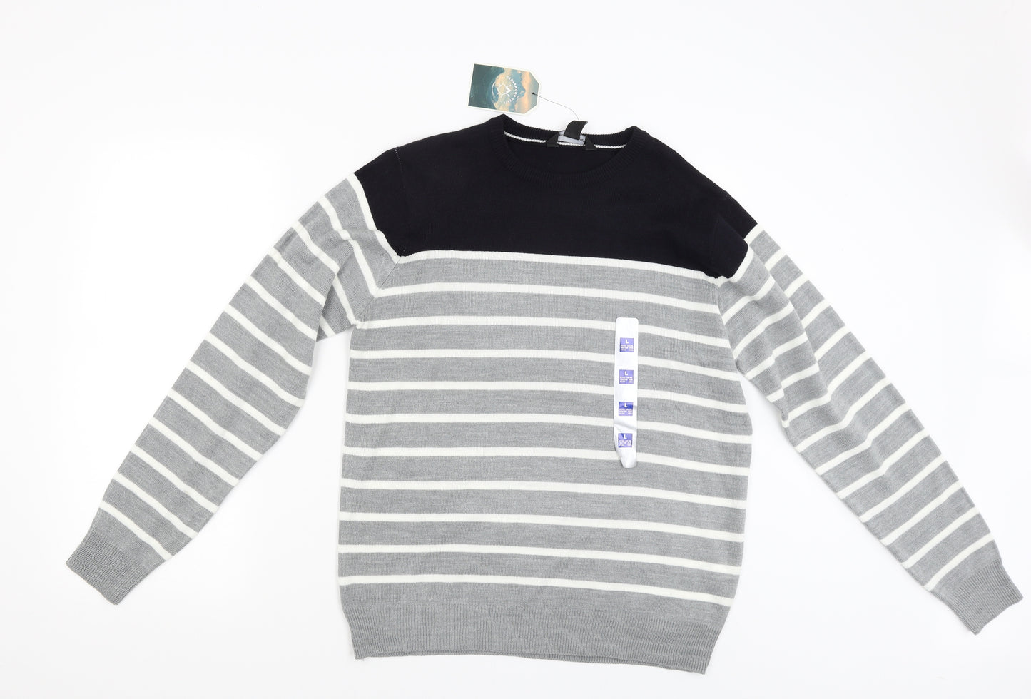 Cedar Wood State Mens Grey Striped  Pullover Jumper Size L