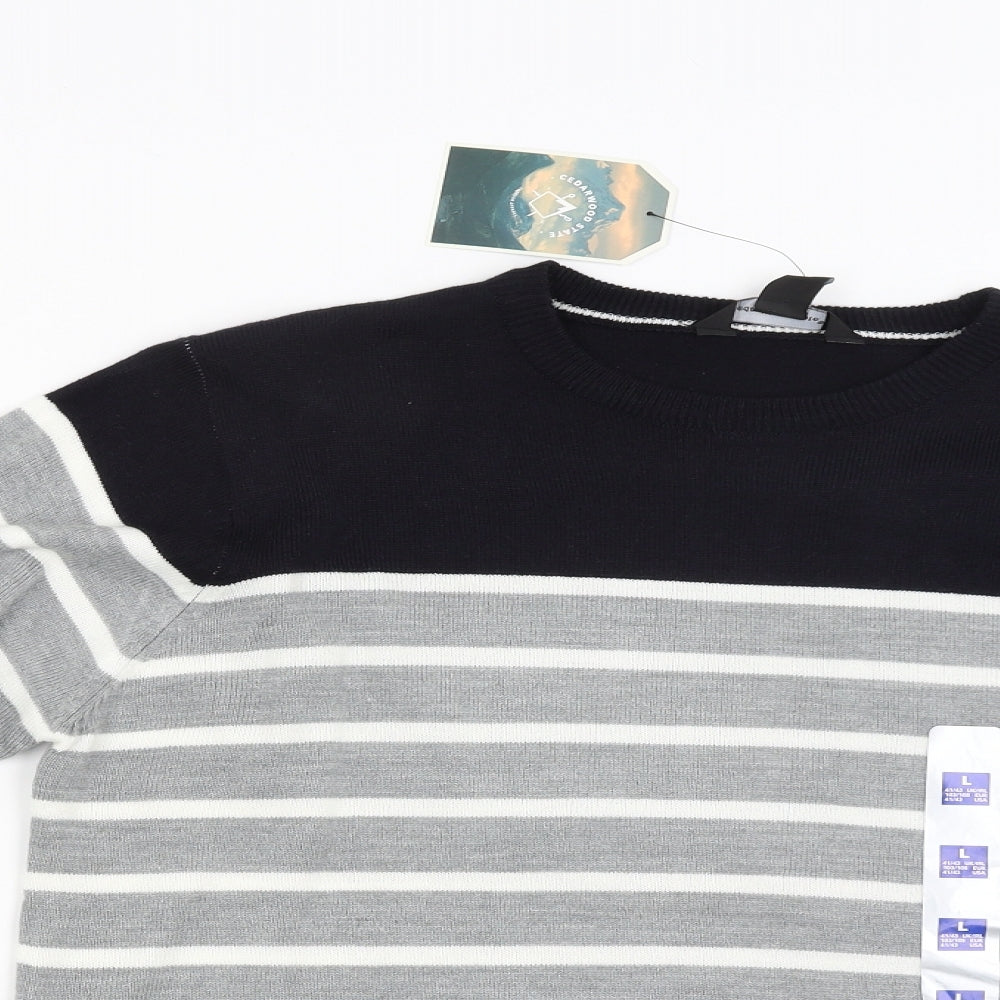 Cedar Wood State Mens Grey Striped  Pullover Jumper Size L