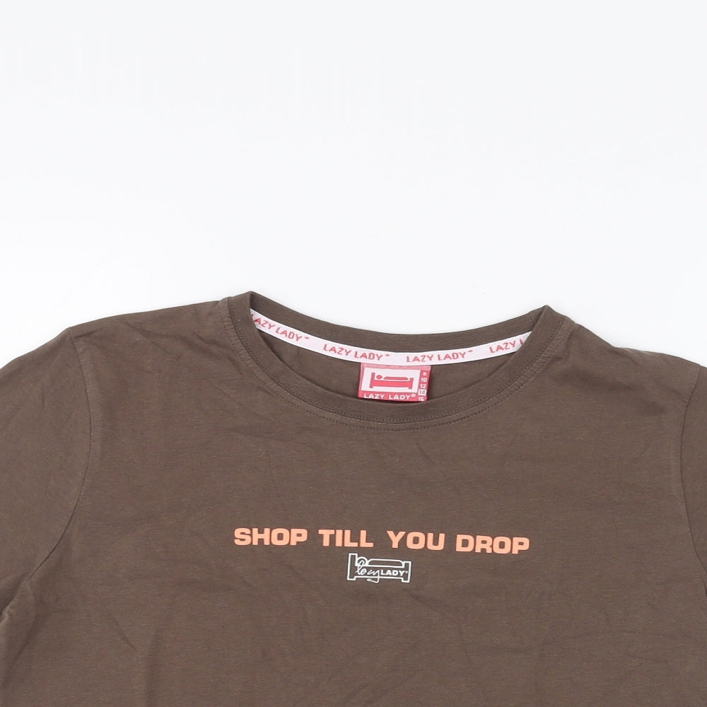 Lazy Lady Womens Brown   Cropped T-Shirt Size 14