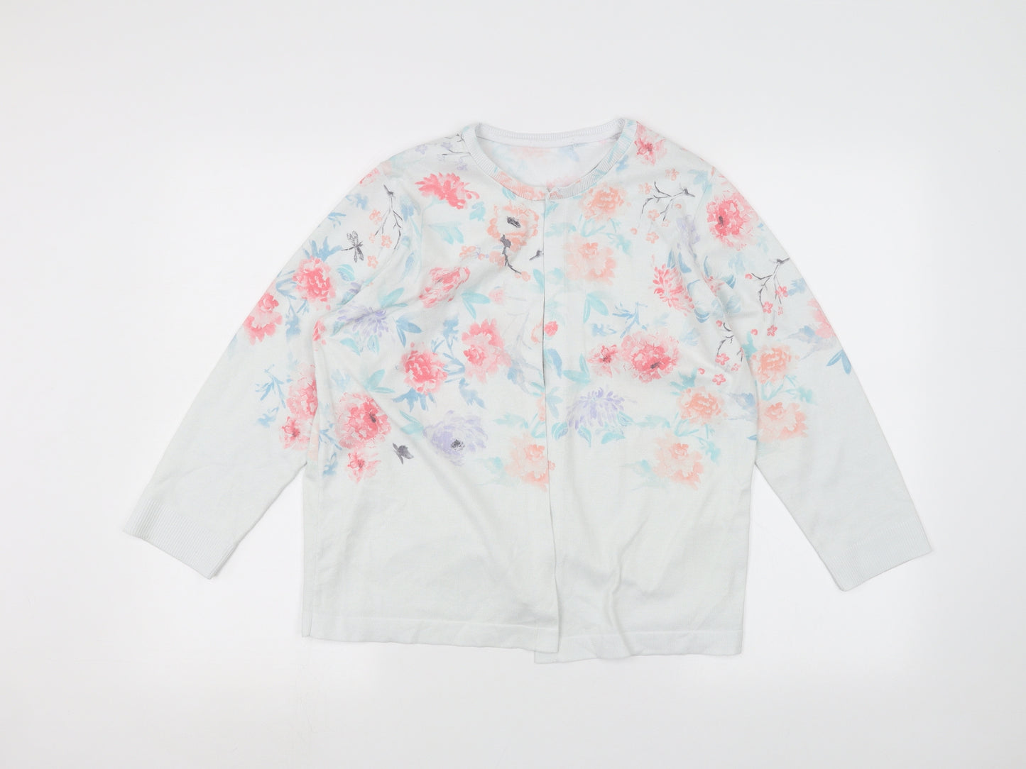 TU Womens White Floral  Cardigan Jumper Size 14
