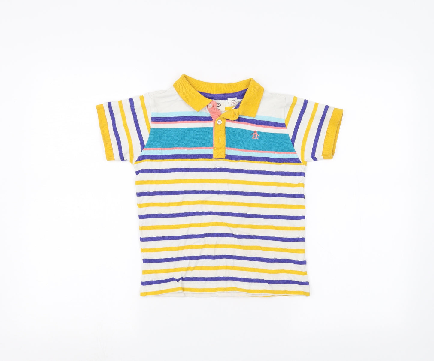 Original Penguin Boys White Striped  Basic Polo Size 8-9 Years