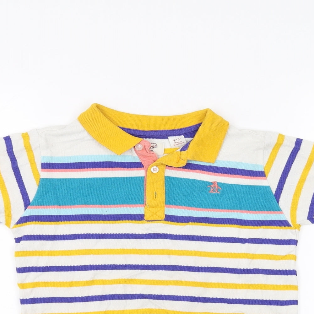Original Penguin Boys White Striped  Basic Polo Size 8-9 Years