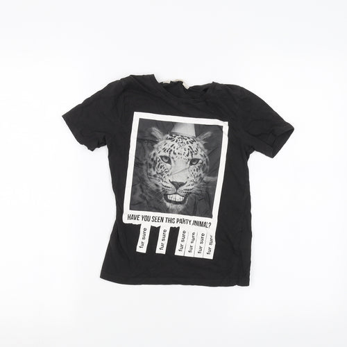 H&M Girls Black   Basic T-Shirt Size 7-8 Years  - Leopard
