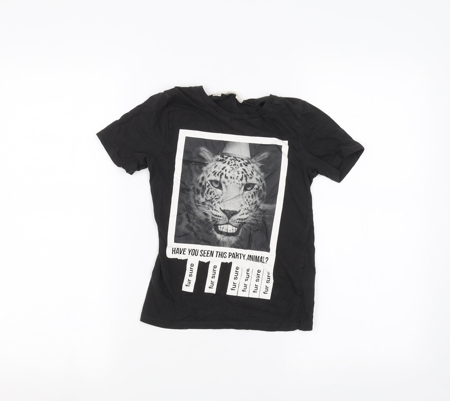 H&M Girls Black   Basic T-Shirt Size 7-8 Years  - Leopard
