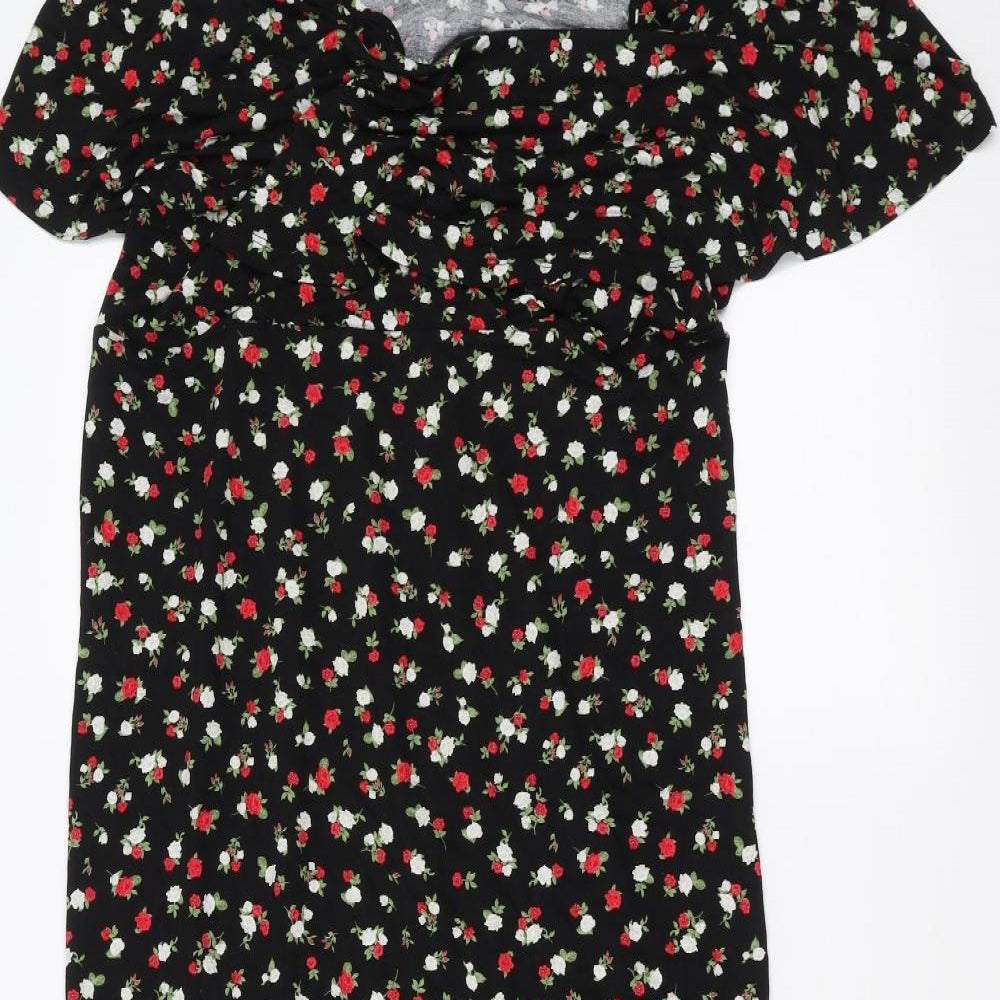 New Look Womens Black Floral  A-Line  Size 16