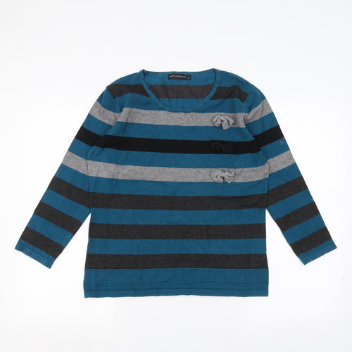 Elegance Womens Blue Striped  Pullover Jumper Size M
