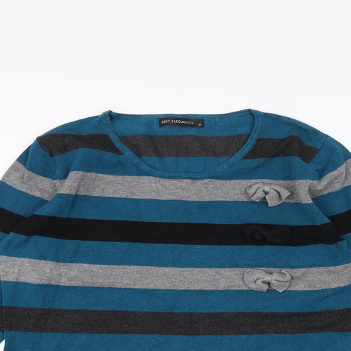 Elegance Womens Blue Striped  Pullover Jumper Size M