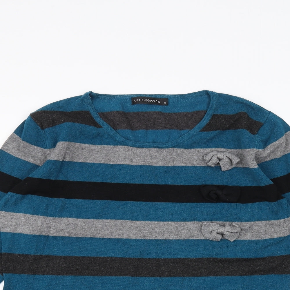Elegance Womens Blue Striped  Pullover Jumper Size M