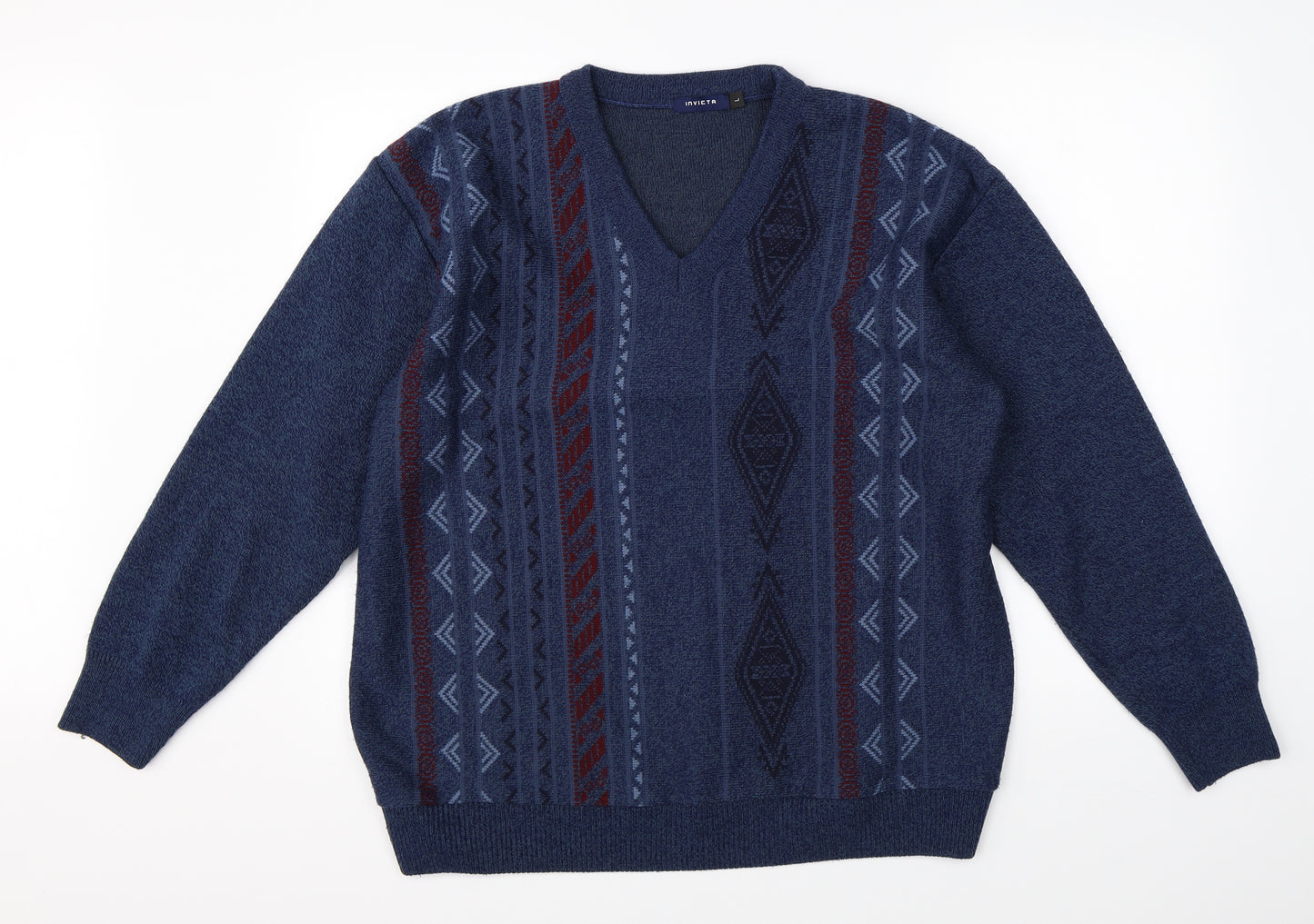 Invitica Mens Blue Fair Isle  Pullover Jumper Size L