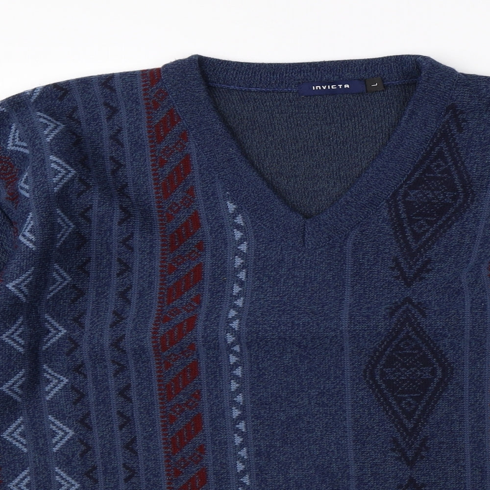 Invitica Mens Blue Fair Isle  Pullover Jumper Size L
