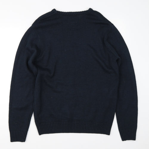Star Clothing Mens Blue  Knit Pullover Jumper Size M  - christmas deer