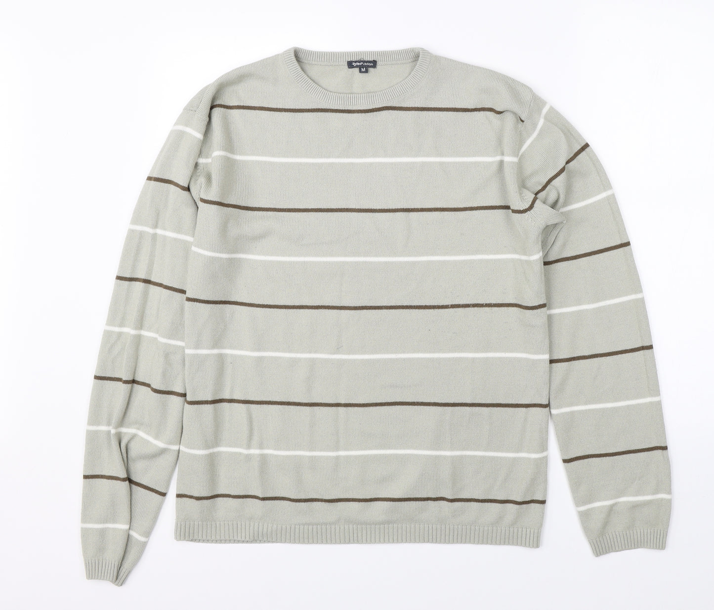 Refined Lifestyle Mens Beige Striped Knit Pullover Jumper Size S