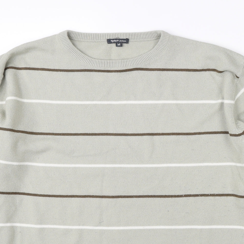 Refined Lifestyle Mens Beige Striped Knit Pullover Jumper Size S