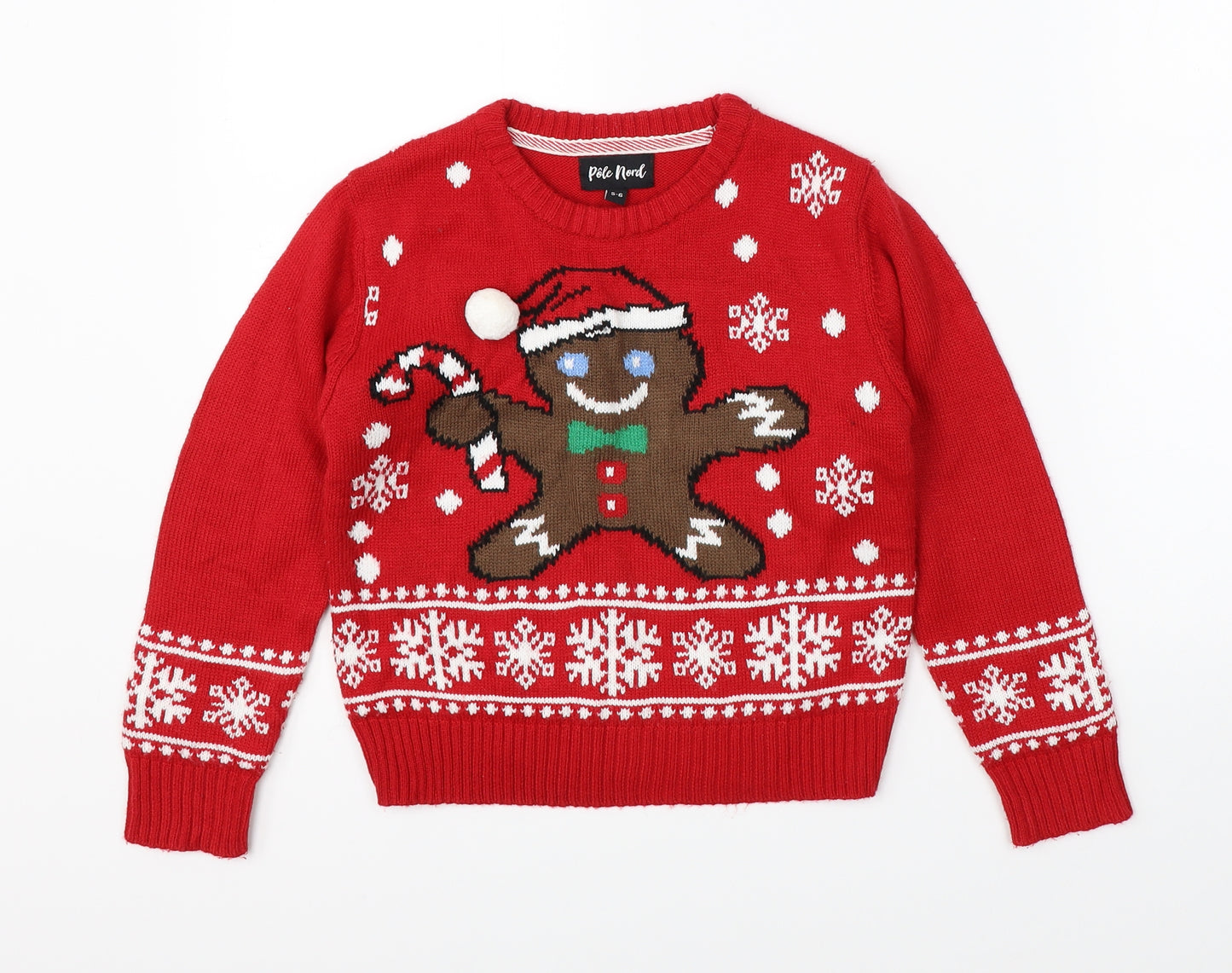 Pole Nord Boys Red  Knit Pullover Jumper Size 5-6 Years  - christmas