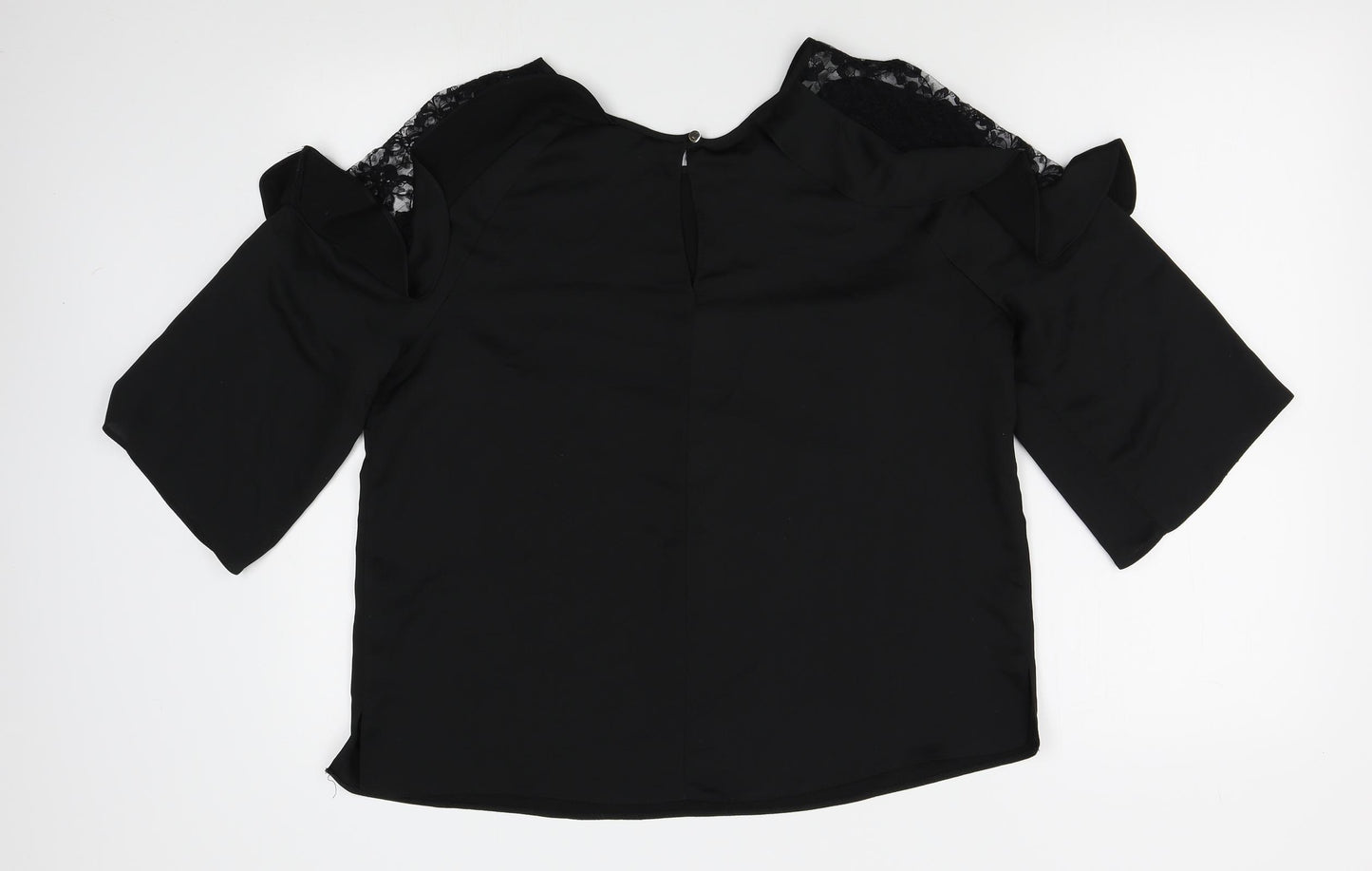 Dorothy Perkins Womens Black   Basic Blouse Size 14  - lace shoulders with frills