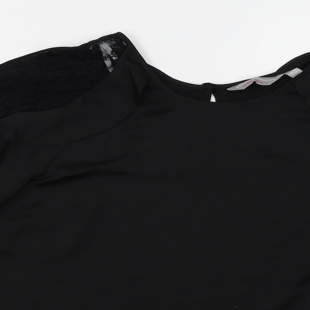 Dorothy Perkins Womens Black   Basic Blouse Size 14  - lace shoulders with frills