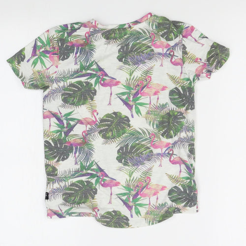 Primark Boys White Floral  Basic T-Shirt Size 7-8 Years  - flamingos