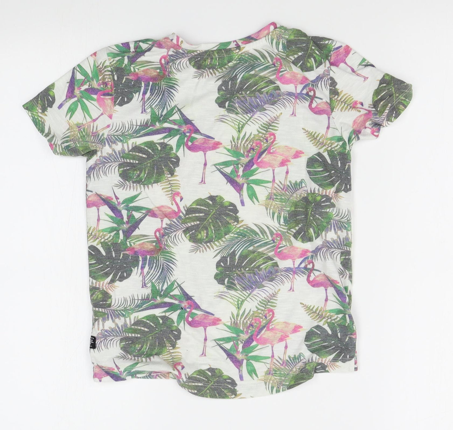 Primark Boys White Floral  Basic T-Shirt Size 7-8 Years  - flamingos