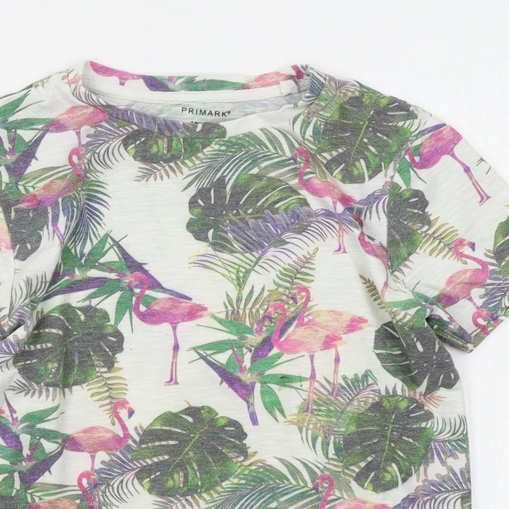 Primark Boys White Floral  Basic T-Shirt Size 7-8 Years  - flamingos