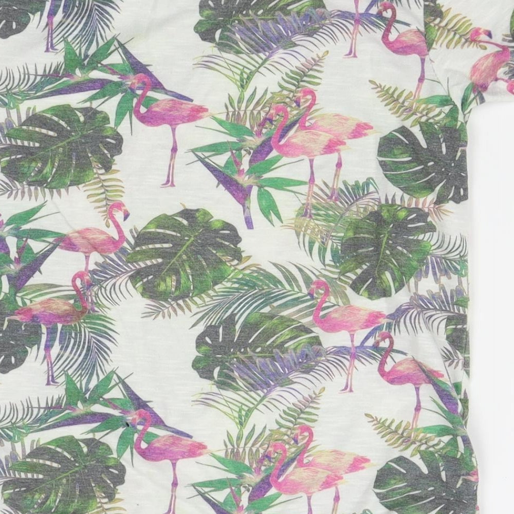 Primark Boys White Floral  Basic T-Shirt Size 7-8 Years  - flamingos